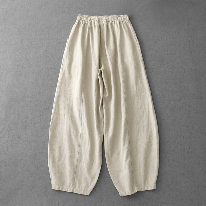 Pantalon sarouel décontracté en coton et lin pour femme avec poches, longueur 7-8, Buddha Stones - image 1