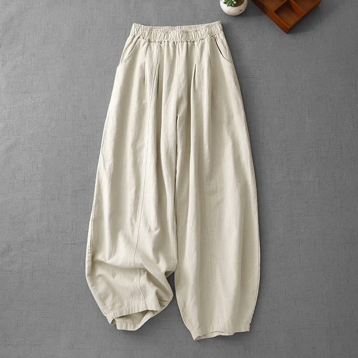 Pantalon sarouel décontracté en coton et lin pour femme avec poches, longueur 7-8, Buddha Stones - Lin - US8-10，UK/AU12-14，EU40-42 (2XL) - image 0