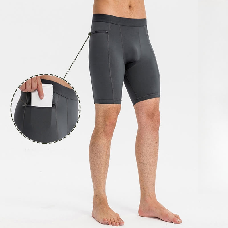 Buddha Stones Short de sport moulant extensible à haute élasticité à séchage rapide pour homme avec poches zippées - Gris - US/UK/AU44，EU54 (2XL) - image 0