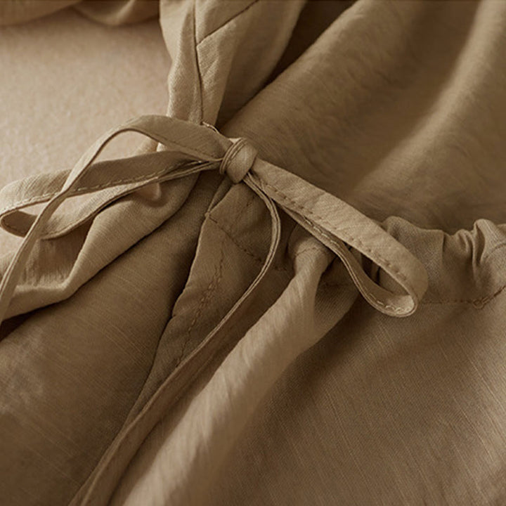 Chemise décontractée à lacets et col montant pour femme avec broderie Buddha Stones, manches trois-quarts, en coton