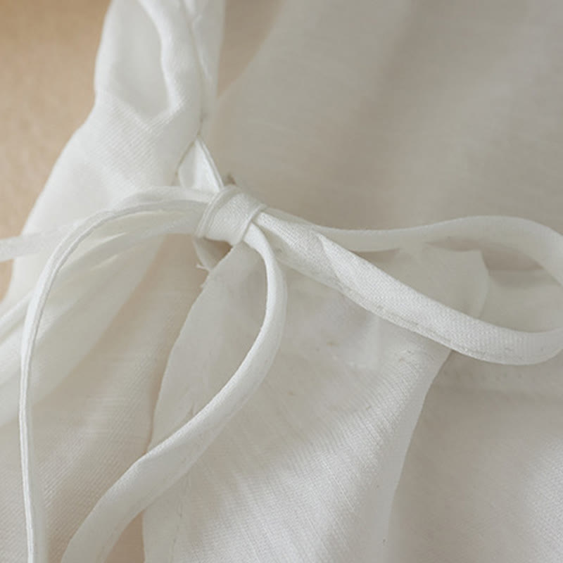 Chemise décontractée à lacets et col montant pour femme avec broderie Buddha Stones, manches trois-quarts, en coton