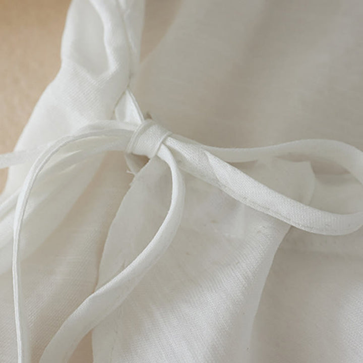 Chemise décontractée à lacets et col montant pour femme avec broderie Buddha Stones, manches trois-quarts, en coton