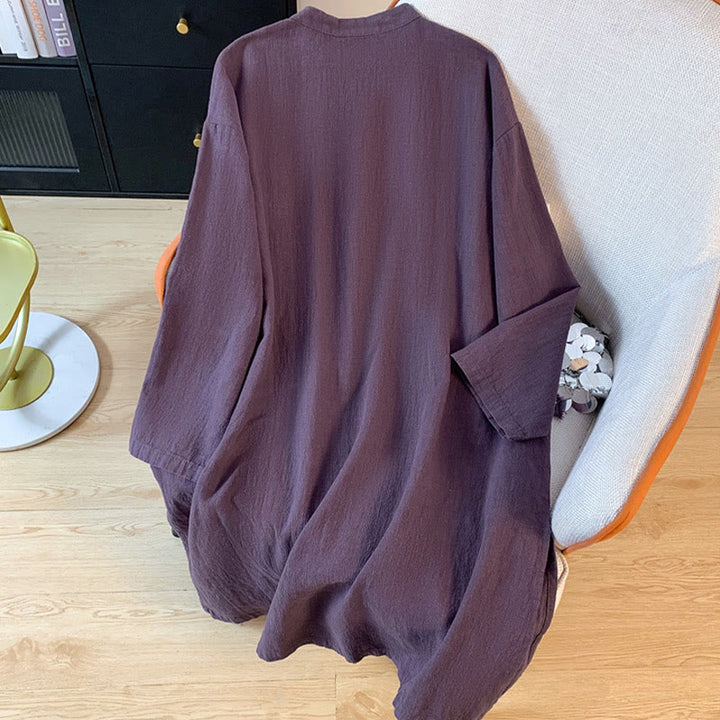 Chemise décontractée en coton et lin à manches longues et col montant pour femme, motif Buddha Stones - image 2