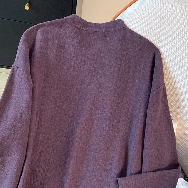 Chemise décontractée en coton et lin à manches longues et col montant pour femme, motif Buddha Stones - image 7