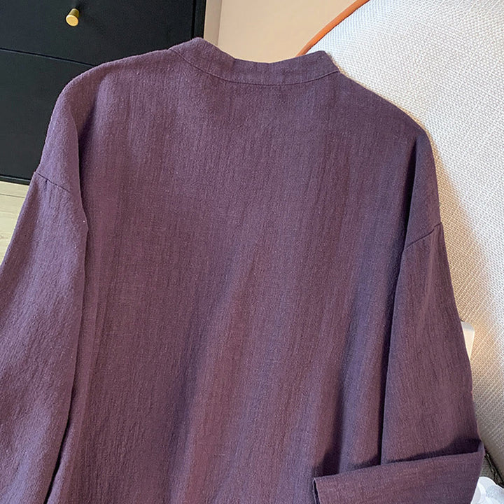 Chemise décontractée en coton et lin à manches longues et col montant pour femme, motif Buddha Stones - image 7