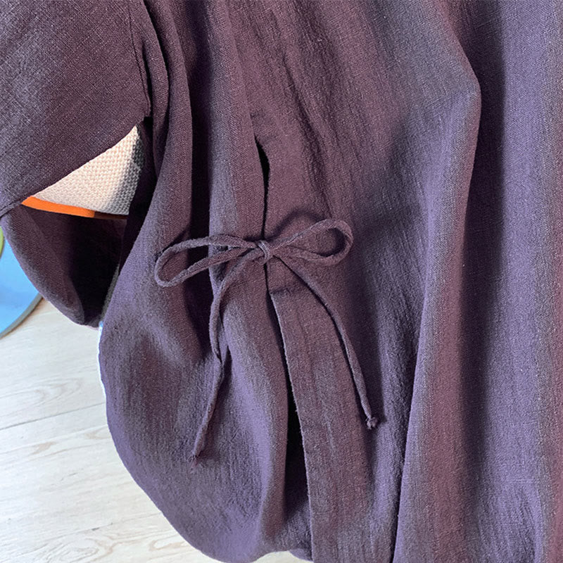 Chemise décontractée en coton et lin à manches longues et col montant pour femme, motif Buddha Stones - image 6