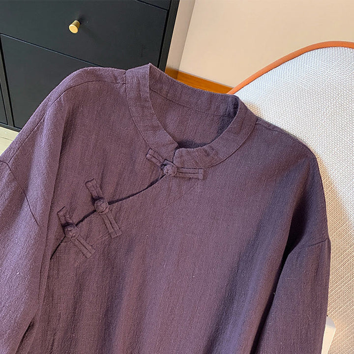 Chemise décontractée en coton et lin à manches longues et col montant pour femme, motif Buddha Stones - image 3