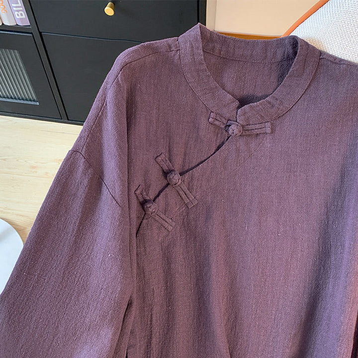Chemise décontractée en coton et lin à manches longues et col montant pour femme, motif Buddha Stones - image 5