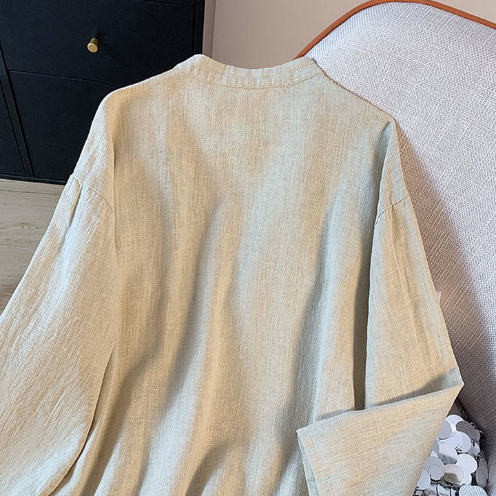 Chemise à manches longues pour femme, style décontracté, avec col montant à boutons brandebourg, motif Buddha Stones - image 12