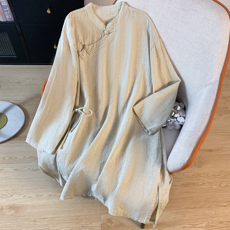 Chemise à manches longues pour femme, style décontracté, avec col montant à boutons brandebourg, motif Buddha Stones - Beige - US8-10，UK/AU12-14，EU40-42 (2XL) - image 10