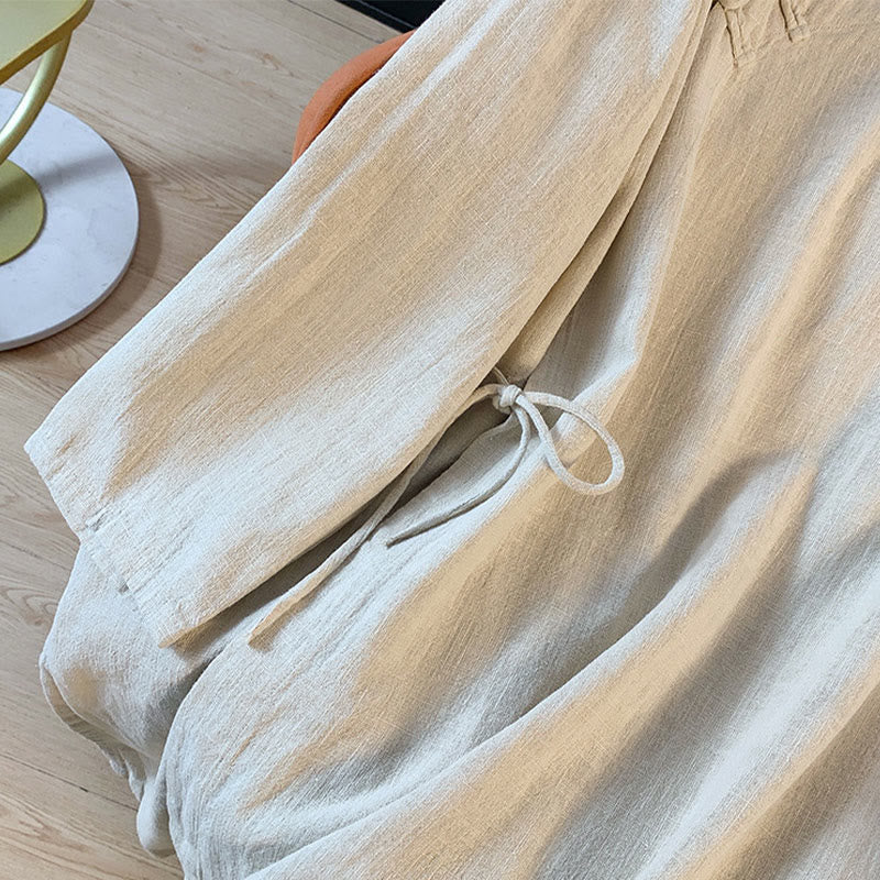 Chemise décontractée en coton et lin à manches longues et col montant pour femme, motif Buddha Stones - image 15