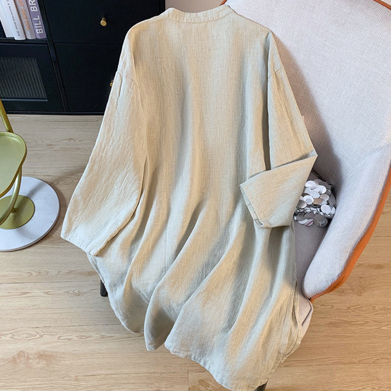 Chemise décontractée en coton et lin à manches longues et col montant pour femme, motif Buddha Stones - image 12