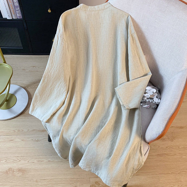 Chemise décontractée en coton et lin à manches longues et col montant pour femme, motif Buddha Stones - image 12
