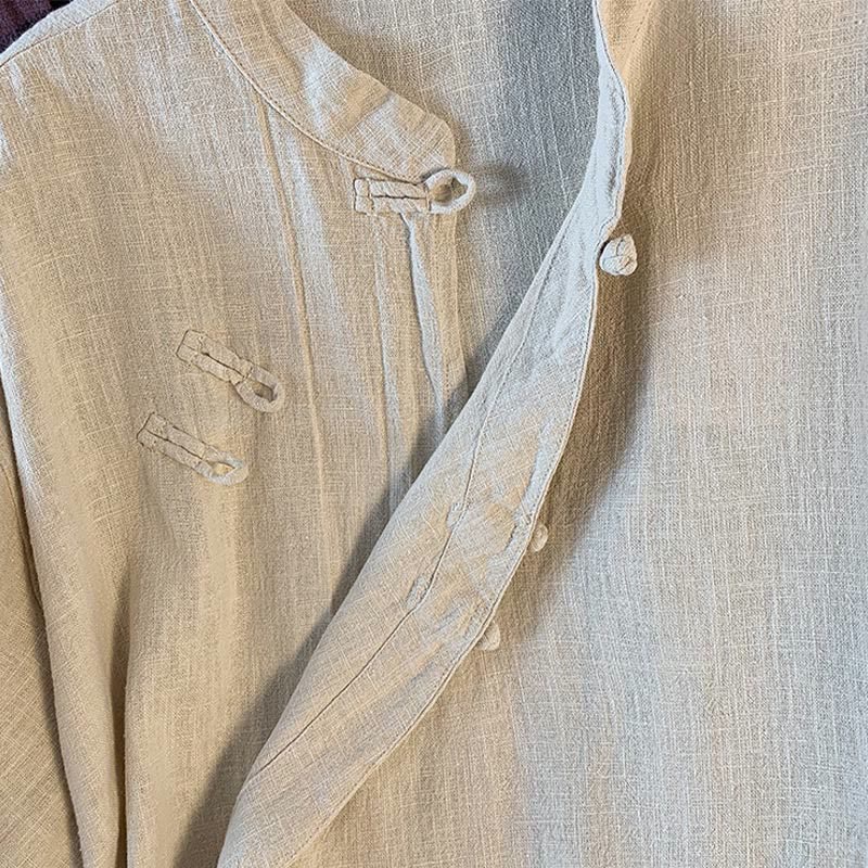 Chemise décontractée en coton et lin à manches longues et col montant pour femme, motif Buddha Stones - image 18