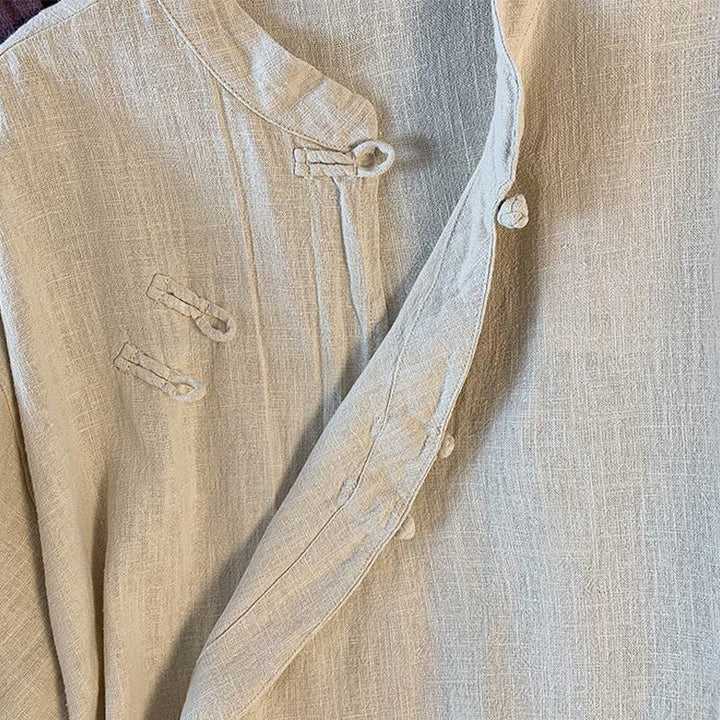 Chemise décontractée en coton et lin à manches longues et col montant pour femme, motif Buddha Stones - image 18