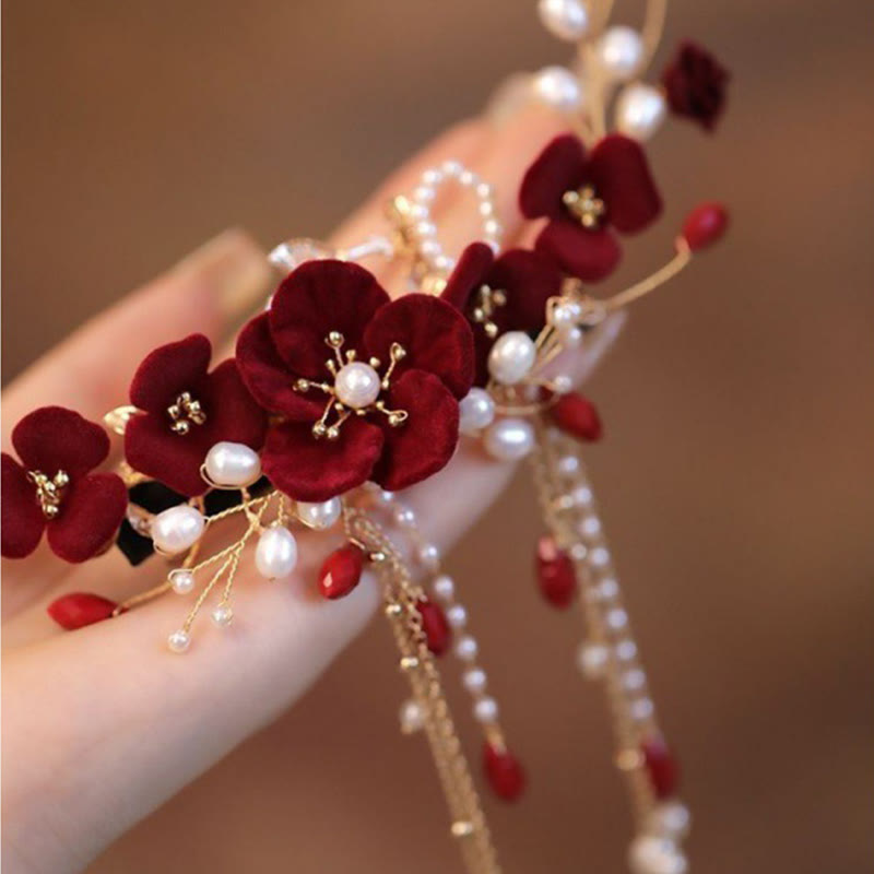 Pince à cheveux en Buddha Stones pour mariage oriental chinois, rose rouge
