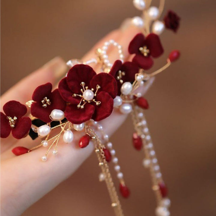 Pince à cheveux en Buddha Stones pour mariage oriental chinois, rose rouge