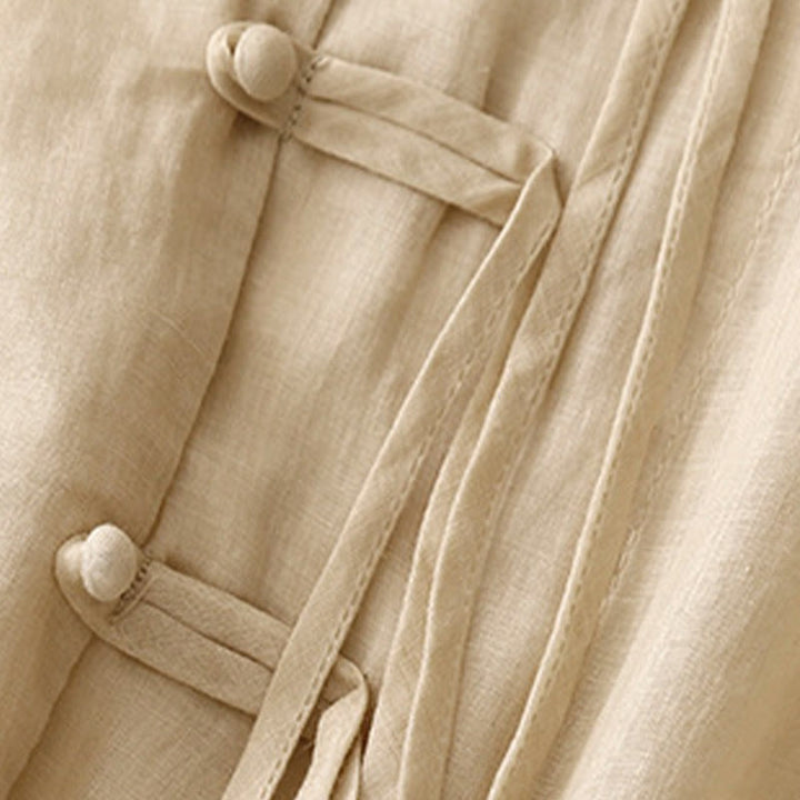Chemise cardigan décontractée en coton et lin à manches mi-cloches et col en V pour femme avec Buddha Stones