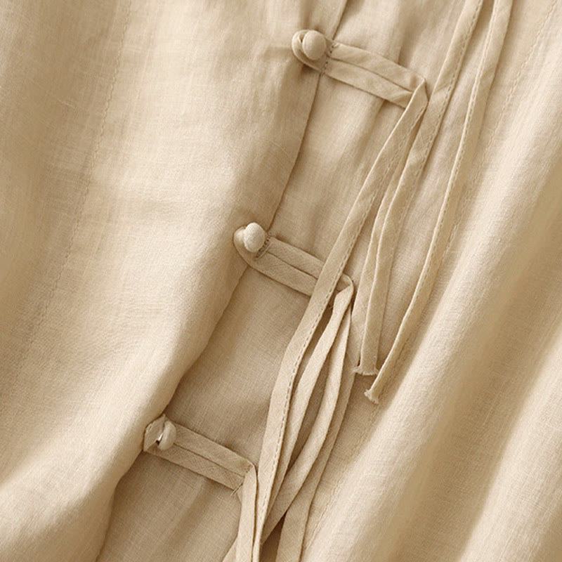 Chemise cardigan décontractée en coton et lin à manches mi-cloches et col en V pour femme avec Buddha Stones