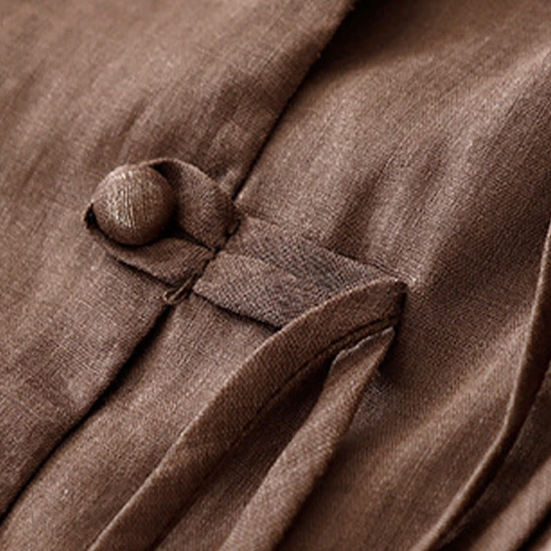 Chemise cardigan décontractée en coton et lin à manches mi-cloches et col en V pour femme avec Buddha Stones