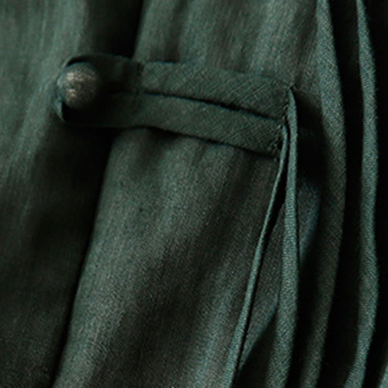 Chemise cardigan décontractée en coton et lin à manches mi-cloches et col en V pour femme avec Buddha Stones