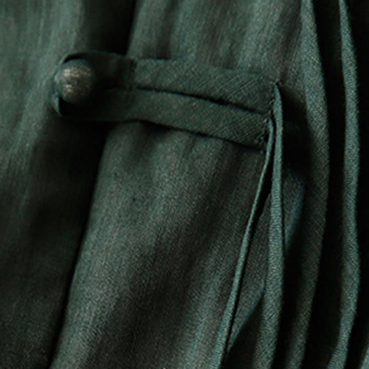Chemise cardigan décontractée en coton et lin à manches mi-cloches et col en V pour femme avec Buddha Stones