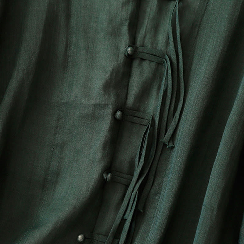 Chemise cardigan décontractée en coton et lin à manches mi-cloches et col en V pour femme avec Buddha Stones