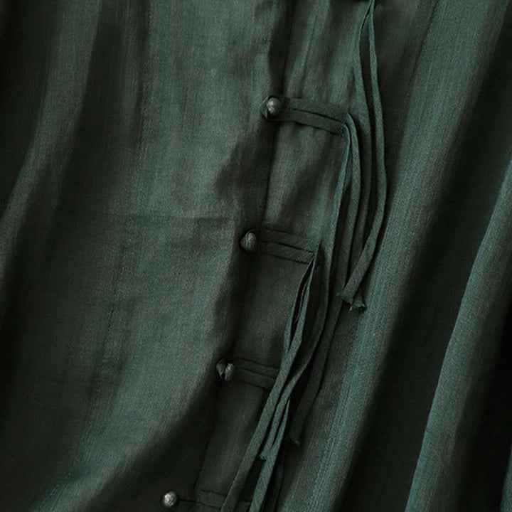 Chemise cardigan décontractée en coton et lin à manches mi-cloches et col en V pour femme avec Buddha Stones