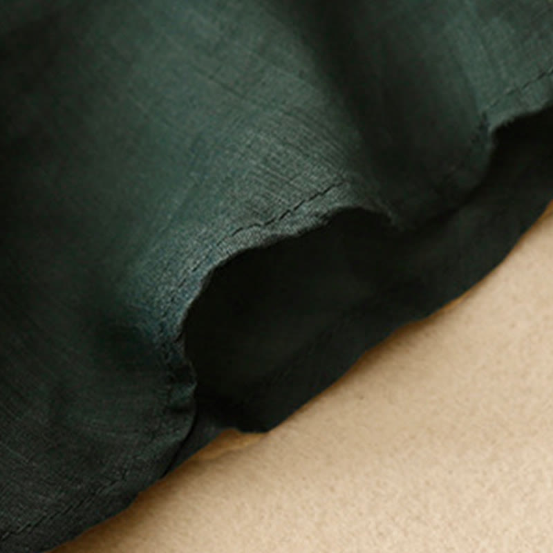 Chemise cardigan décontractée en coton et lin à manches mi-cloches et col en V pour femme avec Buddha Stones