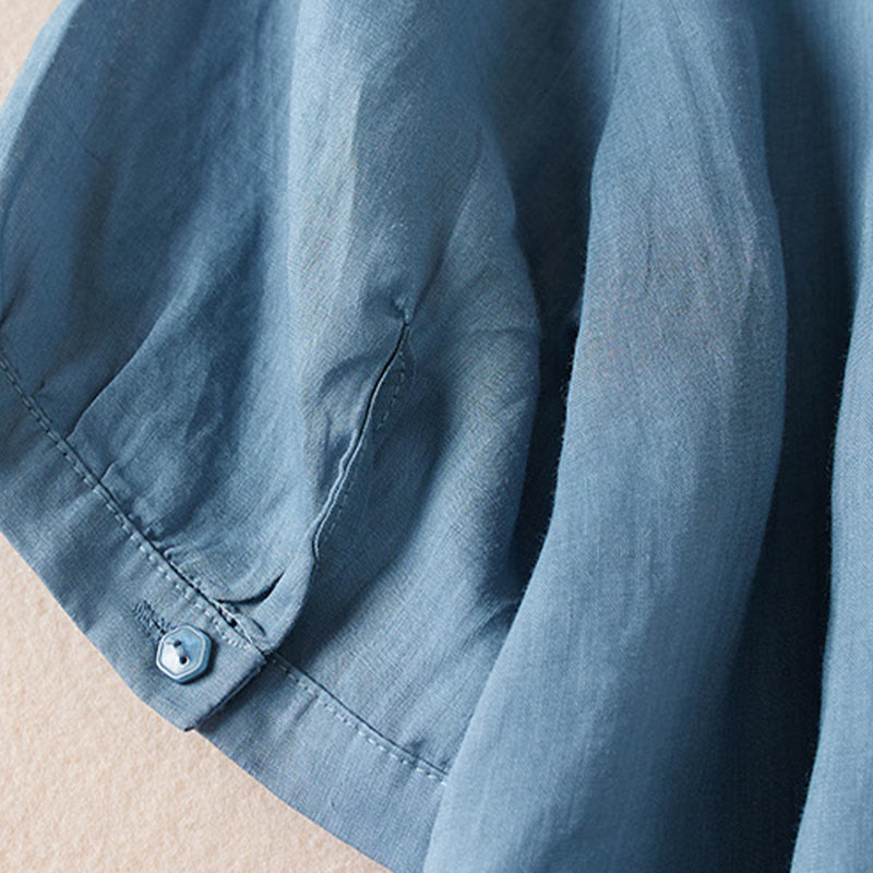 Chemise décontractée à manches courtes et col en V pour femme avec broderies de Buddha Stones et plantes - image 21