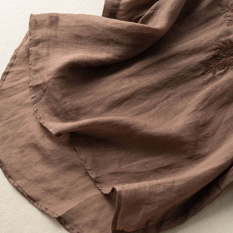 Chemise décontractée en coton à manches mi-longues et col en V pour femme avec broderie florale et Buddha Stones - image 4