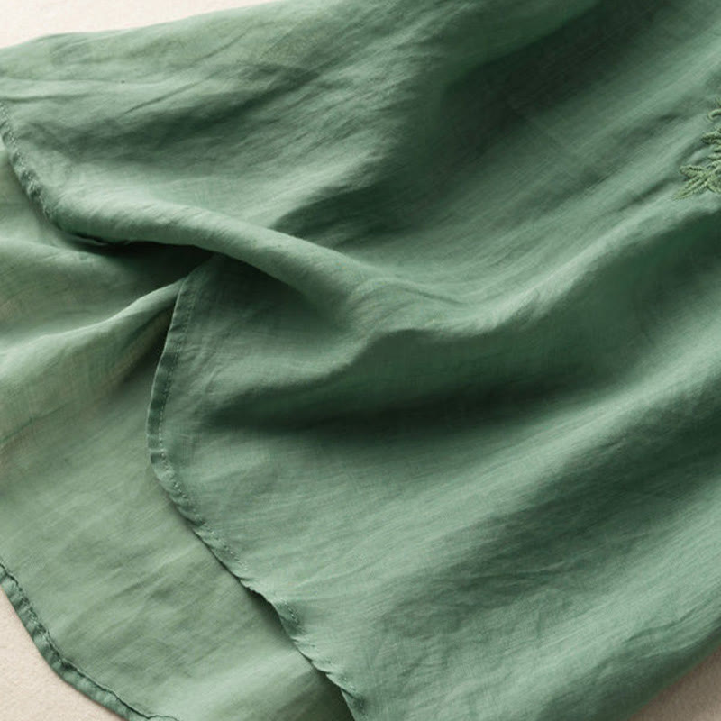 Chemise décontractée en coton à manches mi-longues et col en V pour femme avec broderie florale et Buddha Stones - image 15