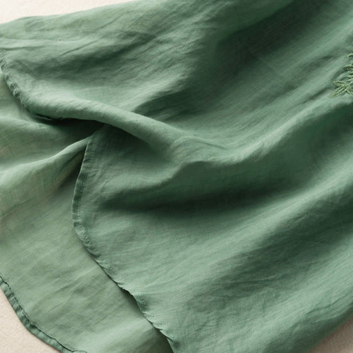 Chemise décontractée en coton à manches mi-longues et col en V pour femme avec broderie florale et Buddha Stones - image 15