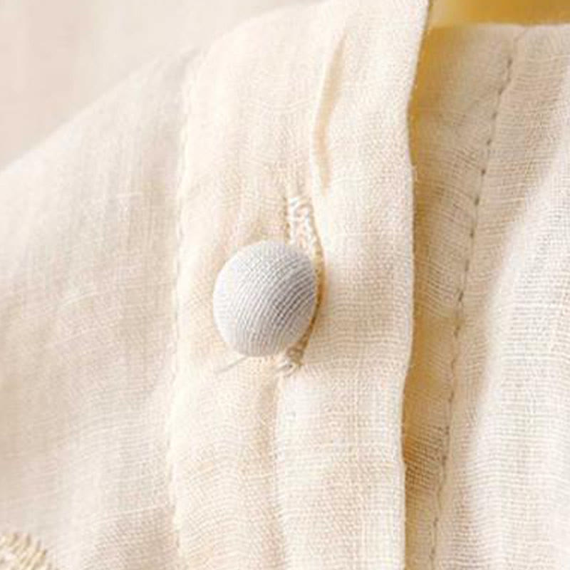 Chemise cardigan décontractée en coton à manches mi-longues et col ras du cou pour femme avec Buddha Stones brodés en organza