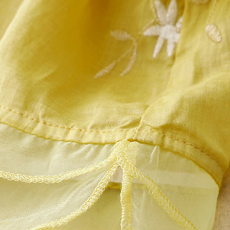 Chemise cardigan décontractée en coton à manches mi-longues et col ras du cou pour femme avec Buddha Stones brodés en organza