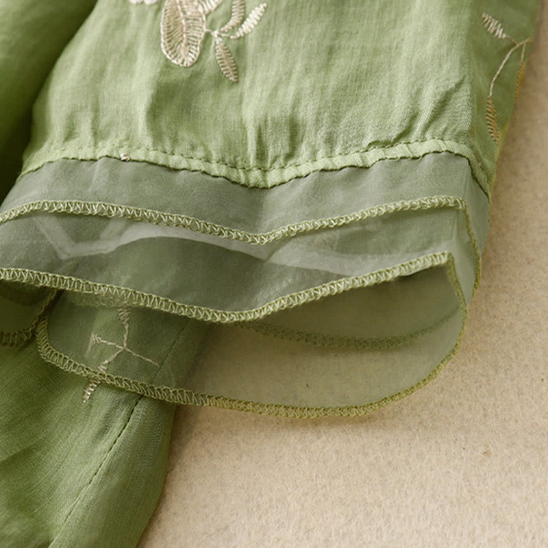 Chemise cardigan décontractée en coton à manches mi-longues et col ras du cou pour femme avec Buddha Stones brodés en organza
