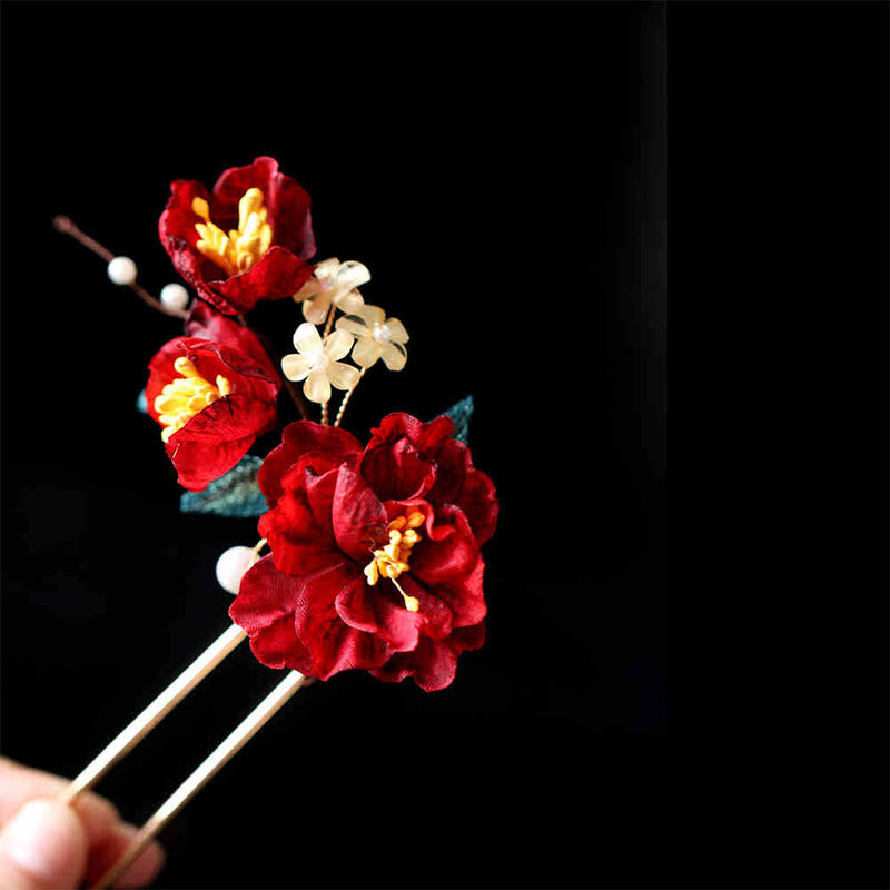 Pince à cheveux papillon camélia rouge de style chinois en Buddha Stones peigne à cheveux épingle à cheveux accessoire de barrette