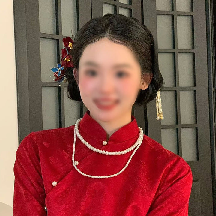 Peigne à cheveux papillon fleur rouge mariage chinois Buddha Stones épingle à cheveux barrette