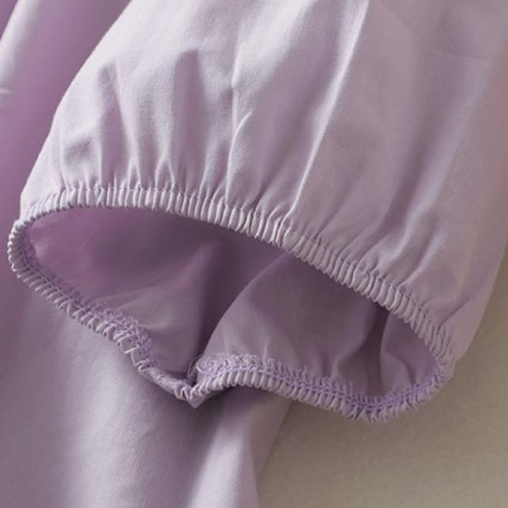 Chemise décontractée en coton et lin à manches mi-longues et col à volants pour femme avec boutons grenouille et Buddha Stones