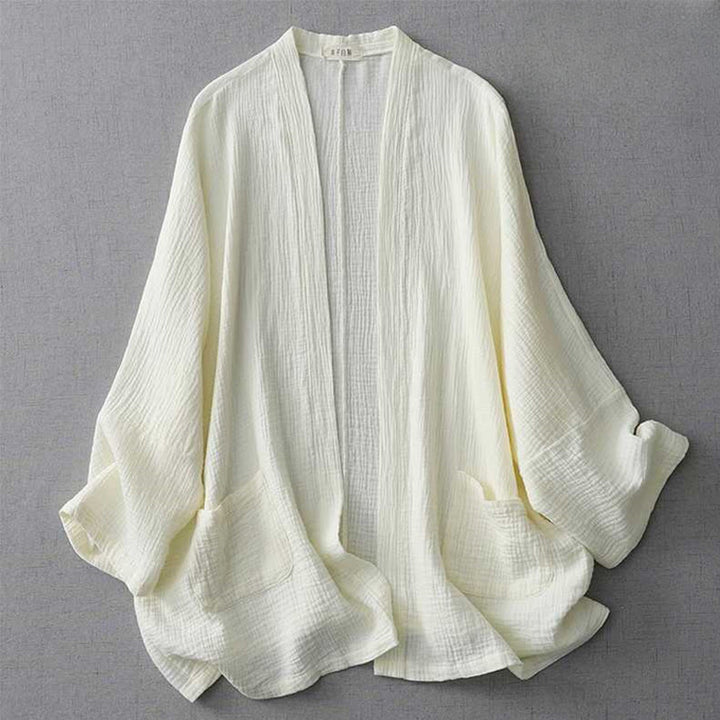 Veste en coton à manches trois-quarts ouverte sur le devant avec poches et Buddha Stones Zen Meditation