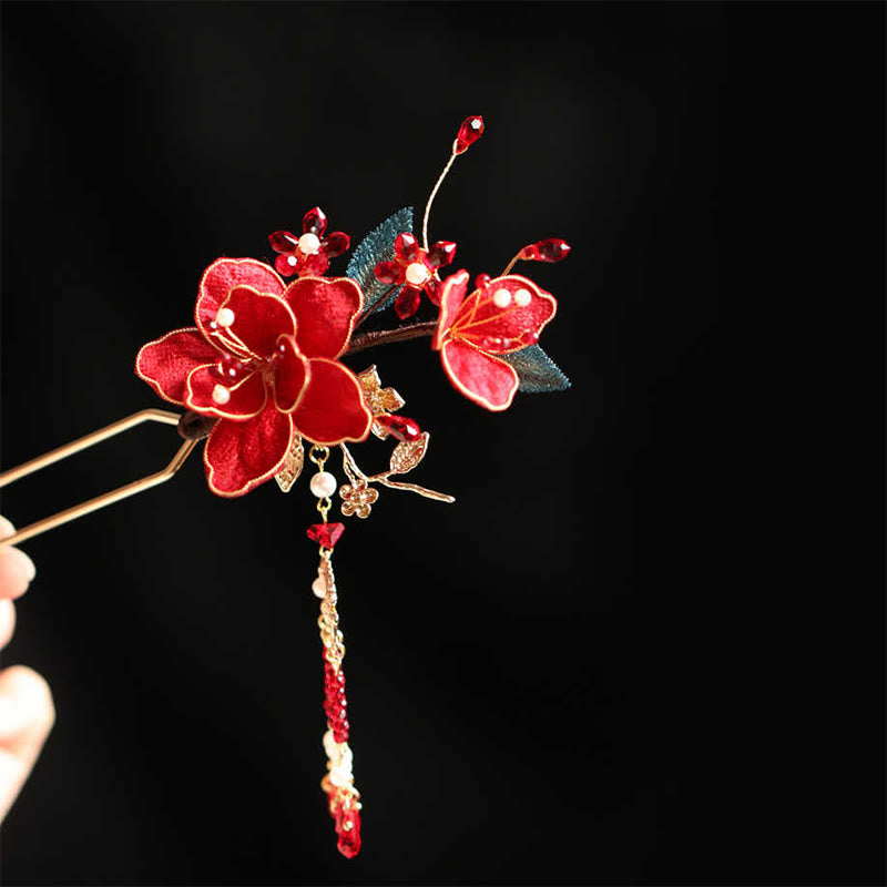 Peigne à cheveux en forme de papillon et de fleur rouge de style chinois classique Buddha Stones