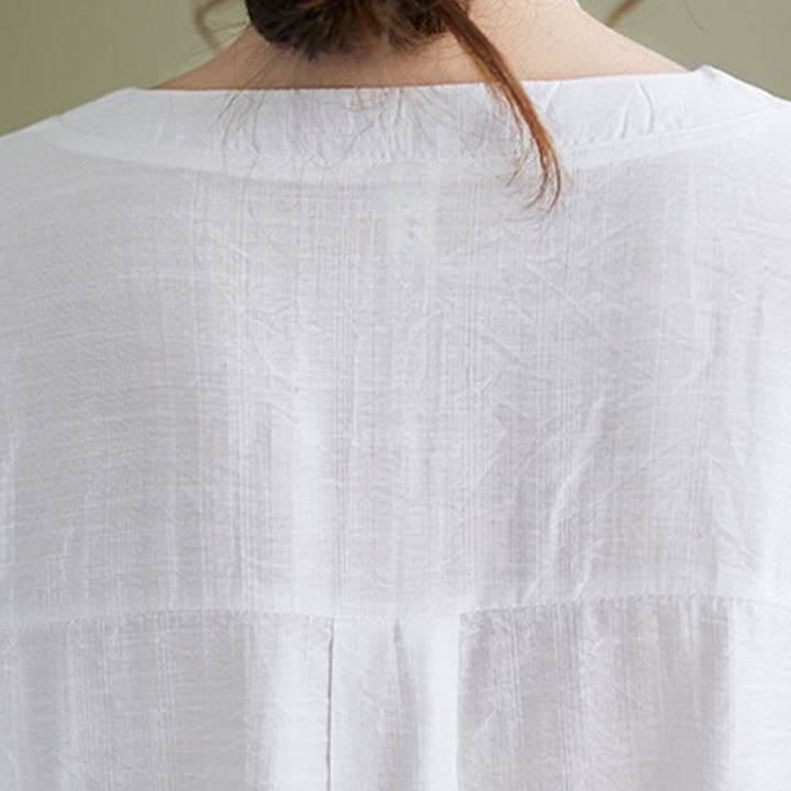 Chemise décontractée à manches courtes en viscose pour femme avec col en V et Buddha Stones