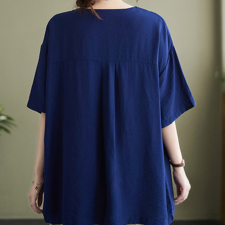 Chemise décontractée à manches courtes en viscose pour femme avec col en V et Buddha Stones