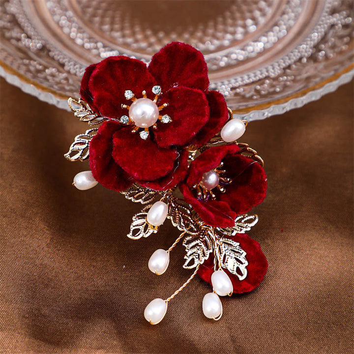 Pince à cheveux latérale vintage rouge camélia Buddha Stones