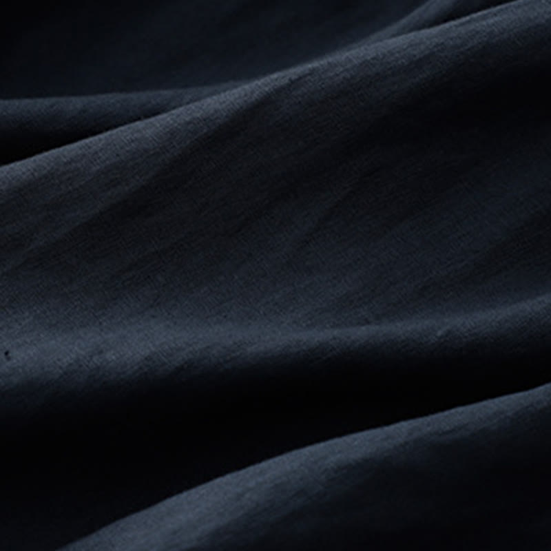 Robe mi-longue décontractée en coton et lin à col ras du cou et lacets, avec poches - image 4