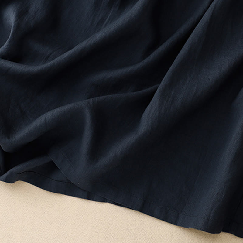 Robe mi-longue décontractée en coton et lin à col ras du cou et lacets, avec poches - image 5