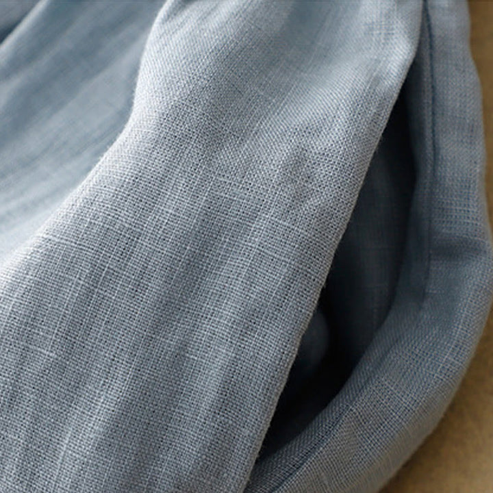 Robe mi-longue décontractée en coton et lin à col ras du cou et lacets, avec poches - image 12