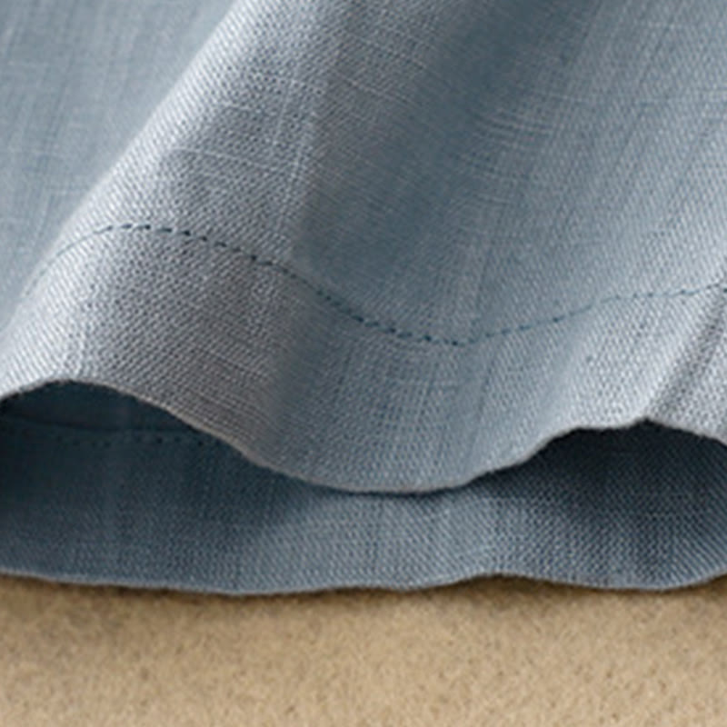 Robe mi-longue décontractée en coton et lin à col ras du cou et lacets, avec poches - image 13