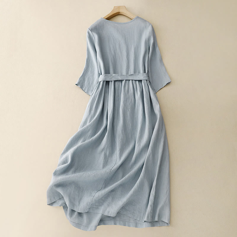 Robe midi décontractée à col rond, manches courtes et lacets, avec poches , de la Buddha Stones - image 8