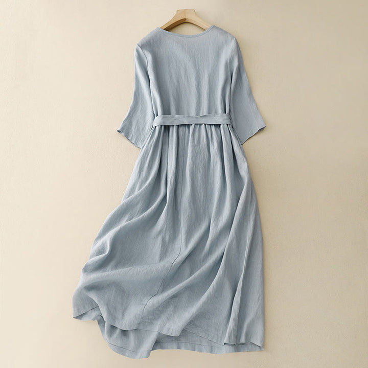 Robe midi décontractée à col rond, manches courtes et lacets, avec poches , de la Buddha Stones - image 8